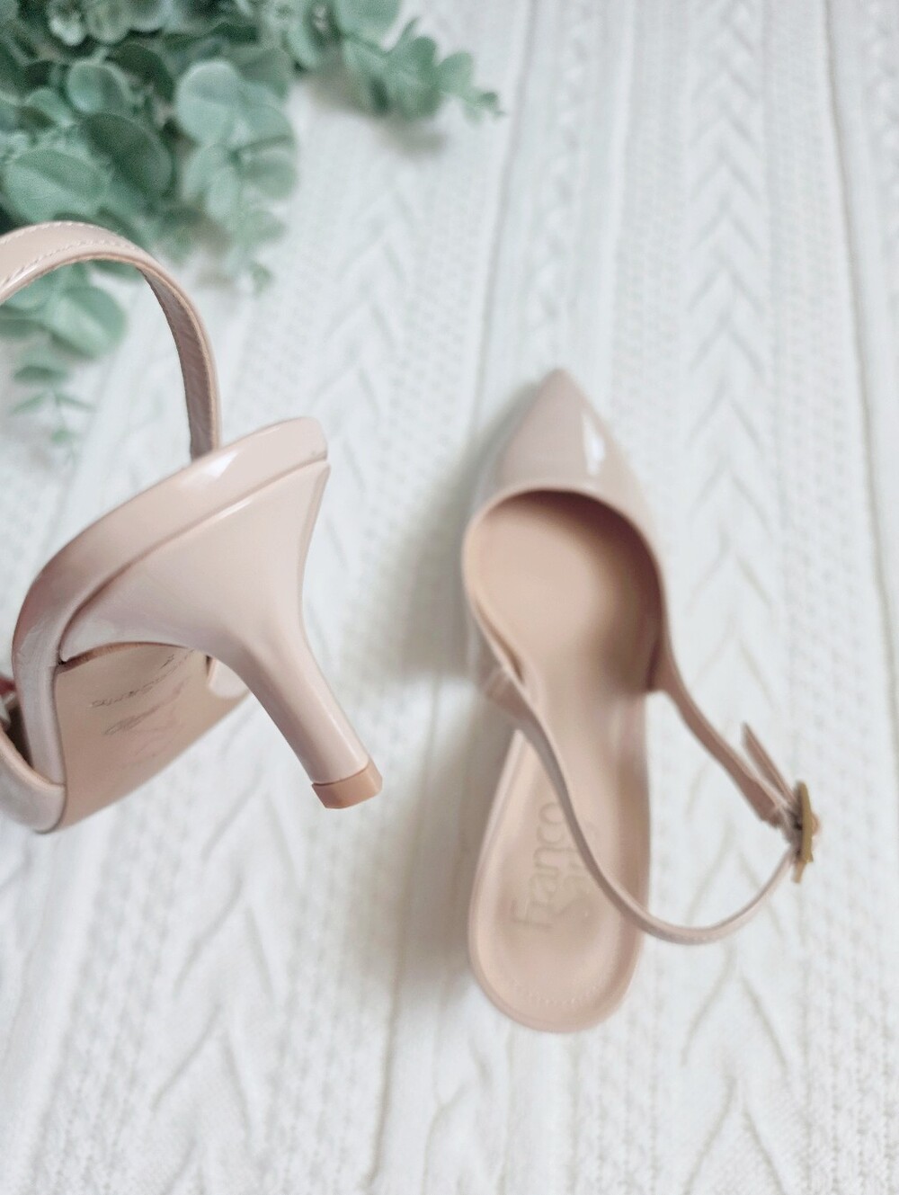 Franco Sarto Kate Slingback Kitten Heel Pumps Pointed Toe Patent Beige 8 NWOB - Picture 7 of 11